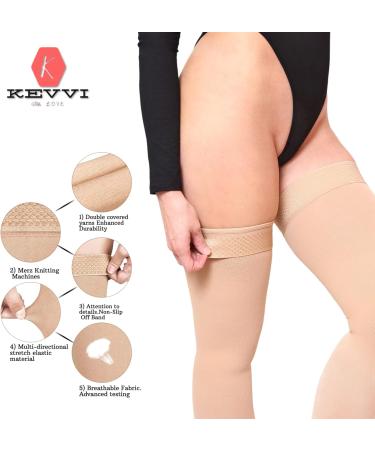 Buy KEVVI Thigh High Compression Stockings for Women & Men - 20-30 mmHg Ted Hose Open Toe Support Stockings (S to 5XL) - Beige Color - International Shipping Available - Buy Online on GoSupps.com