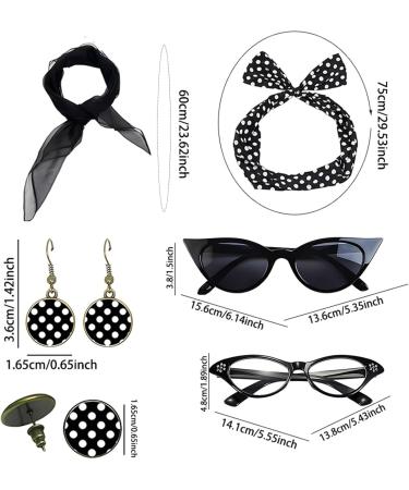 Polka Dot Headbands for Women - 1950s Headbands and Drop Earrings Set - Print Dangle Earrings with Vintage Hair Bands Chiffon Scarf Cat Eye Glasses - Buy Online on GoSupps.com