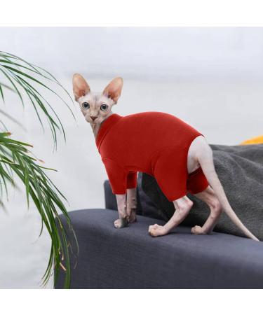 Hjyokuso Sphynx Cat Clothing | Warm Breathable Sweater for Cats | Catwear for Sphynx Cornish Rex Devon Rex & Peterbald | XXL Red Cat Shirt - Buy Online on GoSupps.com