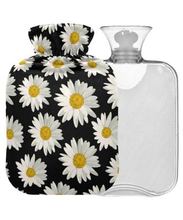 NAANLE hot water bottle with cover white daisy transparent hot water bottle 2 l large warm-up bag for menstrual cramps pain relief hand feet heat and cold therapy