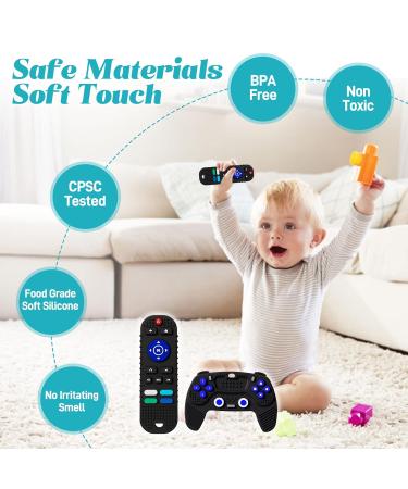 2-Pack Silicone Remote Control Game Pad Teether Toys for Baby 6-12 Months - Sensory Chew Toy for Toddler - Black - Buy Online on GoSupps.com