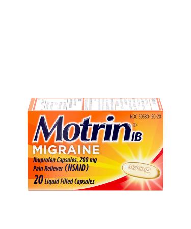 Motrin IB Migraine Liquid Gel Caps, Ibuprofen 200 mg, Migraine Relief Medicine, 20 Ct