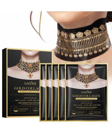 SADOER Golden Collagen Neck Mask Neck Wrinkle Pads Refreshing Moisturizing and Fading Fine Lines 5 Pairs