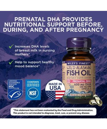 Wiley's Finest Wild Alaskan Fish Oil Prenatal DHA - 600mg Omega-3s for Pregnant & Nursing Women - 120 Softgels (60 Servings) - Buy Online on GoSupps.com