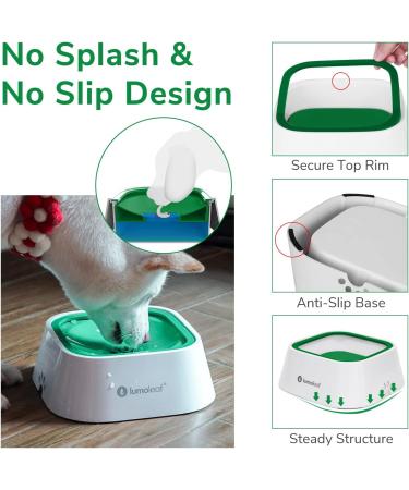 Lumoleaf 1L No-Drool Dog Water Bowl | Leak-Proof Anti-Schwapp Travel-Friendly Cat & Dog Dispenser (Green) - Buy Online on GoSupps.com