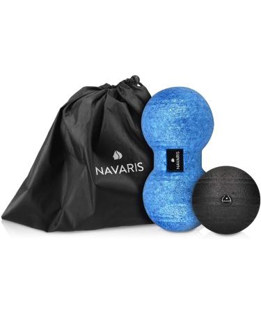 Navaris Peanut Duo Ball & Massage Ball Set - 1x Fascia Ball & 1x DuoBall for Neck Shoulder & Back Relief - Blue with Carry Bag - International Shipping Available - Buy Online on GoSupps.com