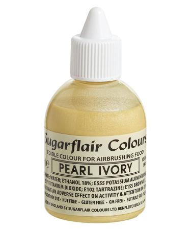 Sugarflair Pearl Ivory Metallic Glitter Edible Airbrush Colour - Edible Food Colouring Airbrush Paint for Cakes Cupcakes Icing and Cake Decorations - 60ml Glitter Pearl Ivory