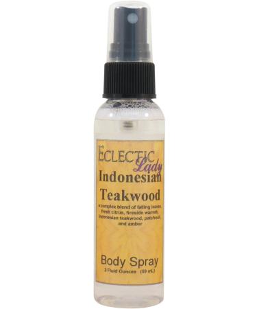 Indonesian Teakwood Body Spray (Double Strength) 2 ounces Body Mist for Women with Clean Light & Gentle Fragrance Long Lasting Perfume with Comforting Scent for Men & Women Cologne with Soft 2 Fluid Ounces (Double Strength)