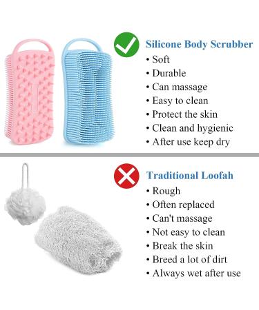 Silicone Body Scrubber Loofah 2-in-1 for Sensitive Skin | Scalp Massager & Exfoliating Brush | 2PC Blue & Pink Set - Buy Online on GoSupps.com