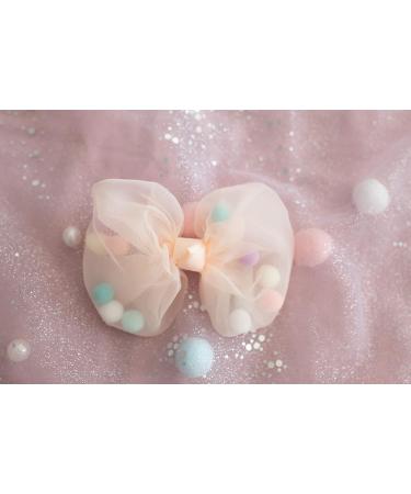 Summer Crystal Tulle Bow Girl Alligator Hair Clips - 2Pcs BW Pompons - Buy Online on GoSupps.com