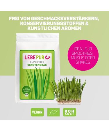 Buy Lebepur Organic Barley Grass Powder 500g - Raw Food Quality Vegan Gluten-Free & Lactose-Free Lab-Tested From German Cultivation - Buy Online on GoSupps.com