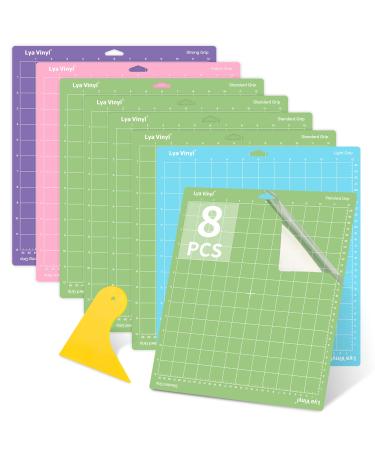 Cutting Mats for Cricut - Lya Vinyl 8 Pack Variety Cutting Mats 12x12 INCH, Cutting Mats for permanent Vinyl(StandardGrip, LightGrip, StrongGrip, FabricGrip) for Explore Air Series & Accessories Multicolor