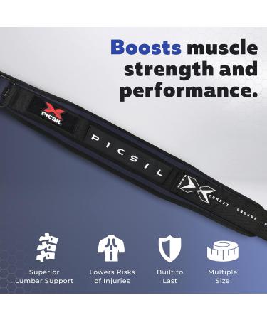 Picsil Lumbar Belt for Weight Lifting - Ideal for Squats & CrossFit | Adjustable Patch-Compatible | 3 Colors 5 Sizes | XL Navy Blue - Buy Online on GoSupps.com