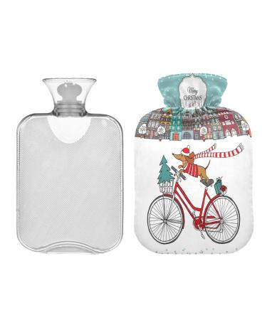KCL Deci hot water bottle with cover Christmas dogs dachshund on the bike 2l hot water bottle hot water bag for foot warmer pain relief hot and cold therapy cramps