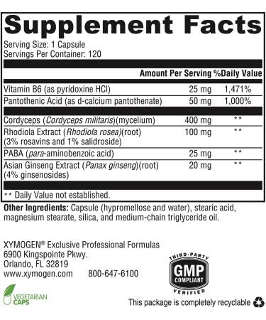 XYMOGEN Adrenal Essence - Adrenal Support with Adaptogenic Herbs (Cordyceps, Rhodiola Extract, Ginseng) + B Vitamins - Helps Support Healthy Energy Levels and Healthy Immune Function (120 Capsules) 120 Count (Pack of 1) - Buy Online on GoSupps.com