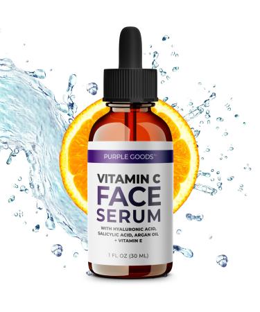 Vitamin C Face Serum - Hydrating Serum with Hyaluronic Acid Salicylic Acid Argan Oil Vitamin E - Anti Aging Wrinkle Dark Spots - Rejuvenating Vitamin C Serum for Face -1 Fl Oz