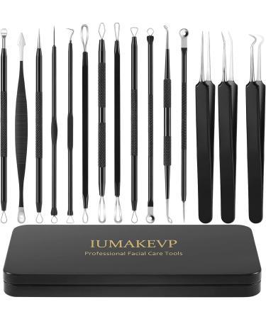 Pimple Popper Tool Kit - 15 PCS Professional Stainless Steel Blackhead Remover Set for Acne Removal - Includes Metal Case - Black - Buy Online on GoSupps.com