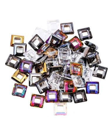dijiusidy 50 Pieces Glass Crystal Set Eye-catching Personalized Nail Art Rhinestones DIY Handcraft Manicure Accessories for Card Making Square Ring of Angel