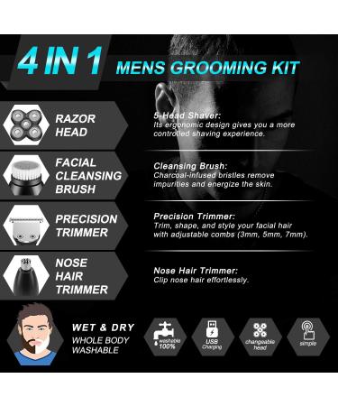 4-in-1 Electric Shaver for Men | Bald Head Shaver, Rechargeable Wet & Dry Razor, Grooming Kit with Clipper & Nose Trimmer - Black Gold - Buy Online on GoSupps.com