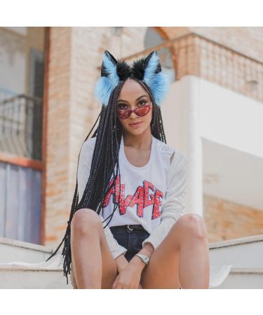 Furry Fox Wolf Cat Ears Headwear for Cosplay & Halloween - Blue Black - Buy Online on GoSupps.com