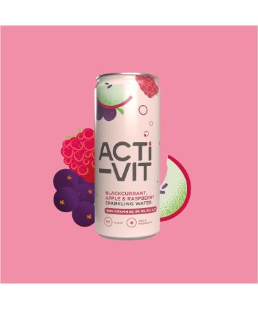 Acti-Vit Sparkling Vitamin Water Cans | B Vitamins B5 B6 B9 B12, Vitamin C, D, Zinc & Magnesium | Zero Sugar | 12x 330ml | Blackcurrant Apple & Raspberry Flavor - Buy Online on GoSupps.com