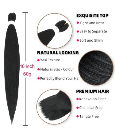 Xusuperb 16 Pre-Stretched Braiding Hair - 1B Black Soft Knotless Yaki-Textured Extensions (6 Pack) for Easy Braids - International Shipping Available - Buy Online on GoSupps.com