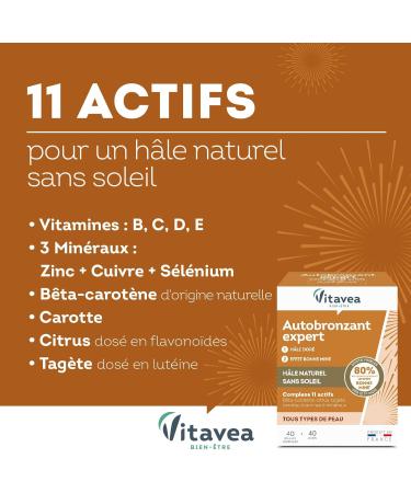 VITAVEA BIEN-ETRE - Self-tanning Expert Food Supplement - Natural Golden Tan and Luminous Complexion Without Exposure to the Sun - 40 Vegetable Capsules - 40 days of treatment - Made in France - Buy Online on GoSupps.com