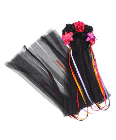 FOMIYES Halloween Headdress Halloween Party Headband Day of The Dead Flower Headband Halloween Veil Headband Halloween Rose Flower Crown Day of The Dead Flower Headpiece Hair Hoops Ribbon 100.00X21.00X5.00CM Multi