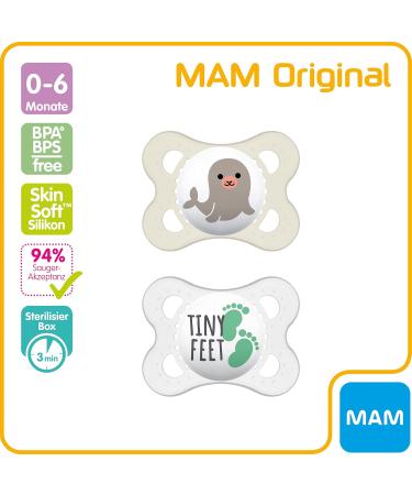 MAM Original Skin Soft Silicone Pacifier Set for 0-6 Months - 6 Pacifiers with 3 Sterilization Transport Boxes - International Shipping Available - Buy Online on GoSupps.com