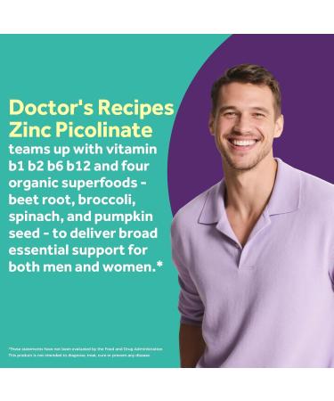 Doctor s Recipes Zinc Complex 50mg Zinc Picolinate Vitamin B Complex Organic Spinach Broccoli Pumpkin Seed Beet Root Powder for Women & Men Immunity Vegan 120 Capsules - Buy Online on GoSupps.com