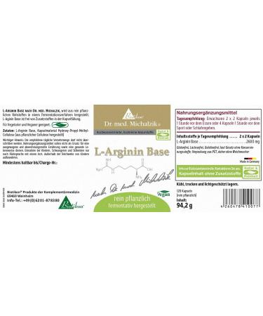 L-Arginine Base - 650 mg Pure Vegetable Capsules | Dr. med. Michalzik | Additive-Free | Biotikon  - Buy Online on GoSupps.com