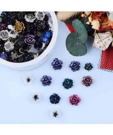 100pcs Resin 3D Nail Art Charms - Camellia Daisy Rose Flower Butterfly Bow Moon Heart Bear for Manicure DIY Crafts Jewelry Accessories (Black) - Buy Online on GoSupps.com