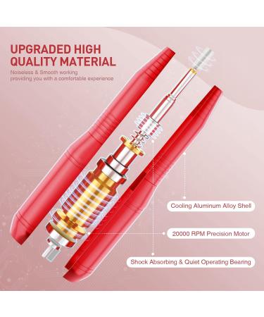 Professional Electric Nail Drill for Acrylic Nails - 20000RPM Adjustable Speed Efile Manicure Pedicure Set with Sanding Bands and Bits - Gifts for Women (Red) - Buy Online on GoSupps.com