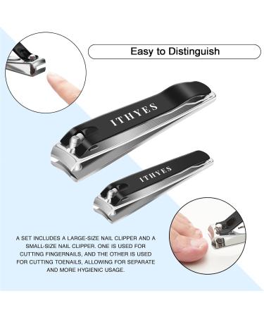 Ithyes Stainless Steel Nail Clippers Set for Thick Nails - 2 Piece Toenail & Fingernail Cutter Kit for Men & Women - Buy Online on GoSupps.com