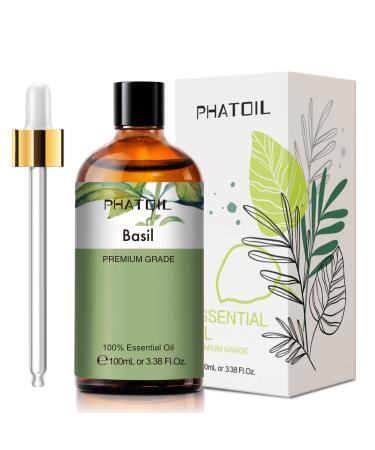 PHATOIL Basil Essential Oil 100ML Pure Premium Grade Basil Essential Oils for Diffuser Humidifier Aromatherapy Candle Making Basil 100 ml (Pack of 1)