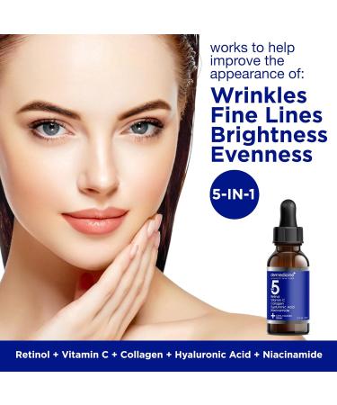5-in-1 Potent Face Serum with Retinol Vitamin C & Hyaluronic Acid | Anti-Aging & Dark Spot Reduction | 2 fl oz - Buy Online on GoSupps.com
