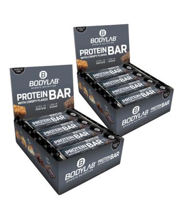 BODYLAB24 Crispy Protein Bar Cookies & Cream 24 x 65g protein bar with 27g protein per bar low-sugar fitness snack crispy protein bar with many fiber cookies & cream 12 pieces (2 pack)