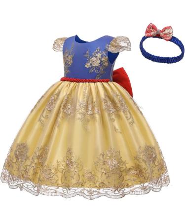 Myrisam Girls Birthday Party Dress with Headwear | Princess Embroidery Bowknot Gown for Christening & Baptism | Size 6-7 Years | Yellow - Buy Online on GoSupps.com