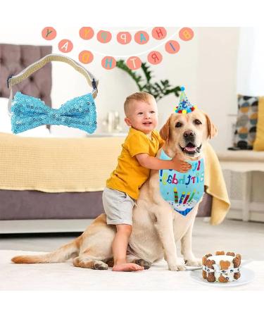Dog Birthday Bandana Dog Birthday Party Supplies Dog Birthday Bandana Set with Cute Doggie Birthday Party Hat And Bow Tie for Small Medium Large Dogs Pets (Light Blue) - Buy Online on GoSupps.com