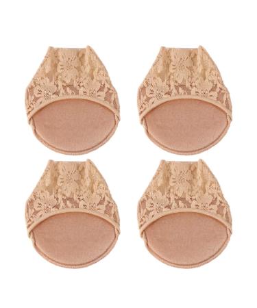HEALLILY Women's Beige 2 Pairs Lace Cloth & Rubber Non-Slip Half Socks Toe Toppers Seamless Breathable High Arch Skin Color