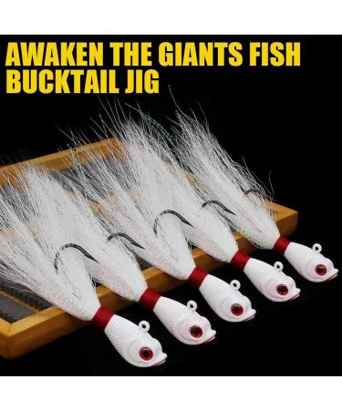 Bucktail Jigs Saltwater Hair Jigs Head Flukes Fishing Lures Assorted Kit - 5 Piece Pack for Striped Bass, Walleye, Snook, Rockfish - 1/4oz, 1/2oz, 1oz, 2oz - All White - Buy Online on GoSupps.com