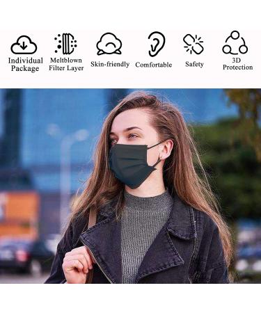 50 Pcs Black Disposable Face Mask 3-Ply Breathable Safety Mask for Indoor & Outdoor Protection - Buy Online on GoSupps.com