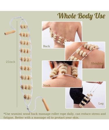Wumimi Handmade Wood Back Massage Roller Tool - Anti Cellulite Lymphatic Drainage & Wood Therapy for Body Pain Relief - Trigger Point Wooden Roller Massage Rope - Buy Online on GoSupps.com