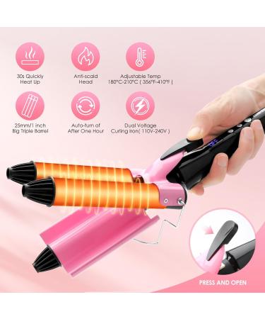 3 Barrel Hair Curler 25mm Curling Iron Tongs - Pink Mermaid Waves Wand with Intelligent Temperature Control - Buy Online on GoSupps.com