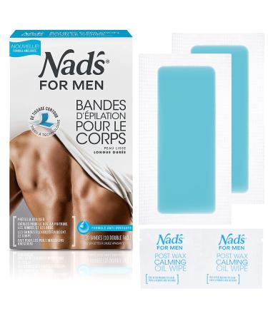 Nad's for Men - 20 stripes of cold wax for the body for hair removal with wax for men 20 hair removal strips + 2 towels after hair removal