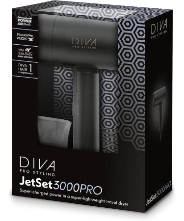 Salon Europe Diva Pro Styling Jet Set 3000 Pro Super compact lightweight travel hairdryer black - Buy Online on GoSupps.com