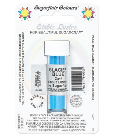 Sugarflair Glacier Blue Edible Lustre Dust Add a Lustrous Shine to Cakes or Decorations. Brush On or Add Rejuvenator to Create Eye-Catching Edible Paint Gives Shine to Your Bakes - 2g
