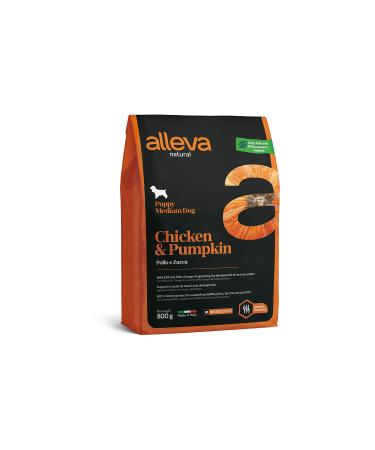 Alleva Natural dry kibble for medium-sized puppies rich in chicken and fresh pumpkin 800 grams