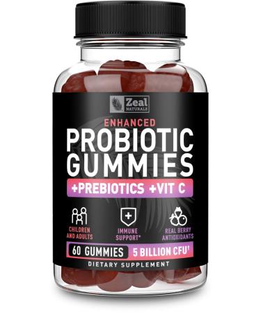 Probiotic Gummies for Adults and Kids (60 Count | 5 Billion CFU) w/Organic Berry Antioxidants & Vitamin C for Immune Support and Digestion gummy- Prebiotics and Probiotics for women Gummies