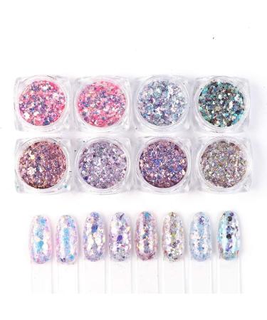 Laza 8 Colors Holographic Chunky Glitter - Iridescent Mermaid Sparkle for Acrylic Nails & Resin Decoration - Pink Purple - Buy Online on GoSupps.com